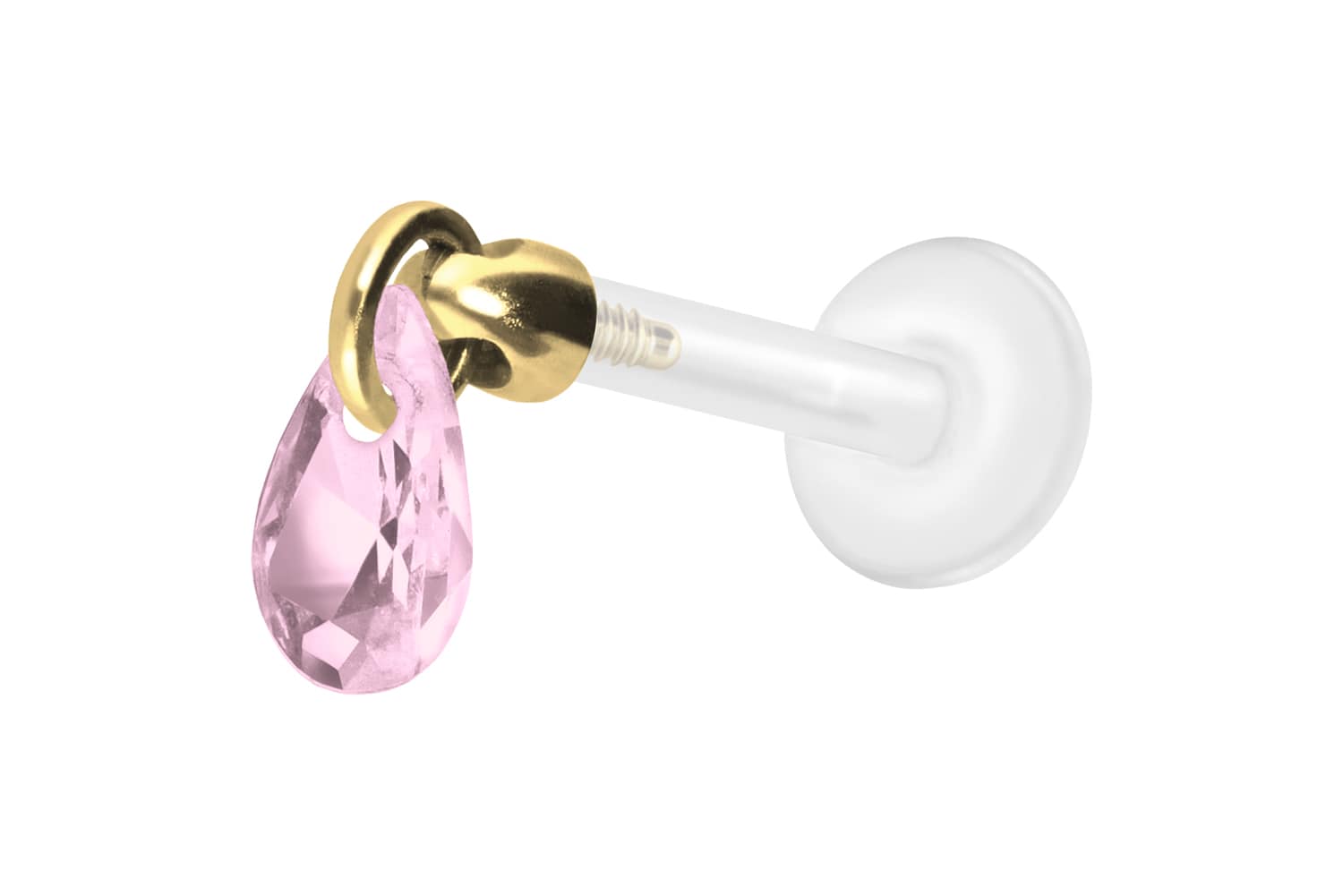 PTFE Labret Piercing mit Innengewinde + Titan-Aufsatz KRISTALLTROPFEN